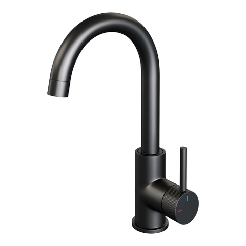 Brauer Black carving Mitigeur de lavabo sur plage - haut - orientable - longue poignée fine carving - noir mat SW716115