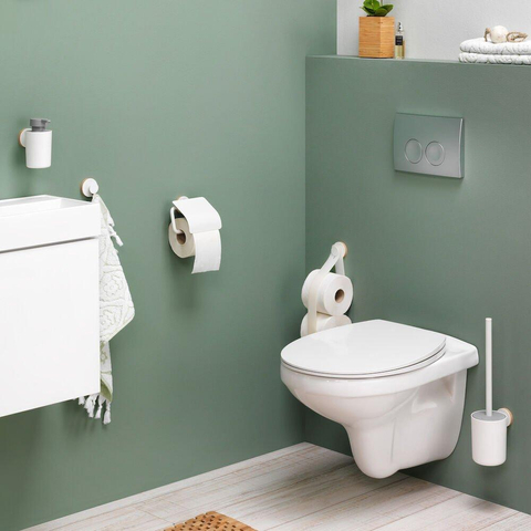 Tiger Urban Ensemble d'accessoires de toilette - Brosse de toilette avec support - Porte-rouleau de papier toilette avec couvercle - Crochet pour serviette - Blanc SW1030684