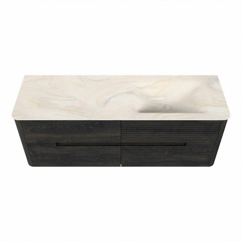 Mondiaz CIRO-DLUX Ensemble de meubles de salle de bains - 140x45x50cm - Plan vasque solid surface Ostra - 1 lavabo à droite - 1 trou de robinet - 4 tiroirs - Shadow SW1532468