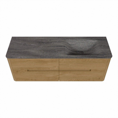 Mondiaz CIRO-DLUX Meuble de salle de bains - 140x45x50cm - Plan vasque solid surface Oza - 1 lavabo à droite - sans trous de robinet - 4 tiroirs - Chêne SW1531130