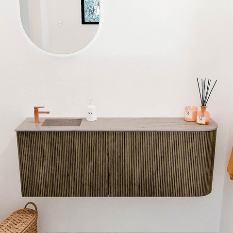 Mondiaz JOYA-DLUX Meuble de salle de bains 111,6cm - arrondi droit couleur Dusk - Vasque FAYE position Gauche 1 trou de robinet couleur Saba. SW1426092