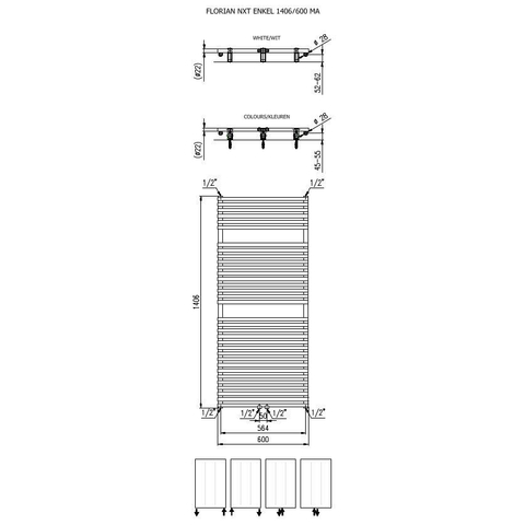 Plieger Florian Nxt M radiateur design simple horizontal avec raccordement central 1406x600mm 881W blanc 7255187