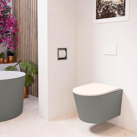 Mondiaz LAVIE hangtoilet – spoelrandloos – 36 x 53 cm – met softclose zitting – Smoke (lichtbruin), zitting Rosee (roze) SW1208692
