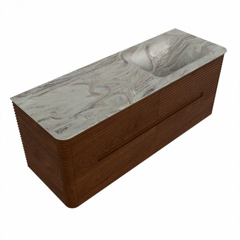 Mondiaz CIRO-DLUX Badkamermeubelset - 130x45x50cm - Solid surface wastafel Glace - 1 wasbak Rechts - zonder kraangaten - 4 lades - Ruby SW1531675