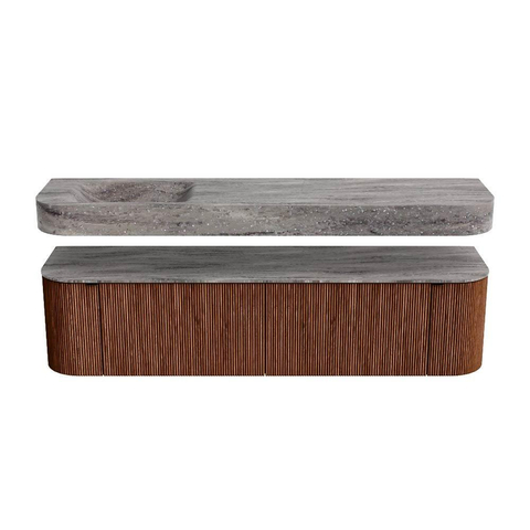 MONDIAZ THOR-DLUX 180cm meuble de salle de bains arrondi gauche + droite couleur Ruby avec 2 tiroirs et 2 portes. Vasque suspendue CLOUD Gauche sans trou de robinet couleur Oza. SW1466321
