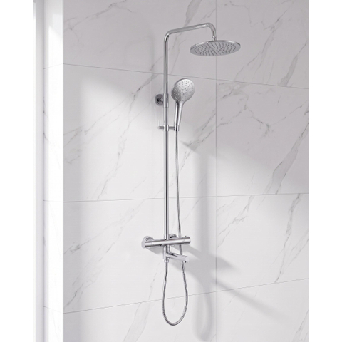 Fortifura Calvi Regendoucheset - thermostatisch - 25cm hoofddouche - metalen slang - ronde handdouche - draaibare baduitloop - chroom SW1592499