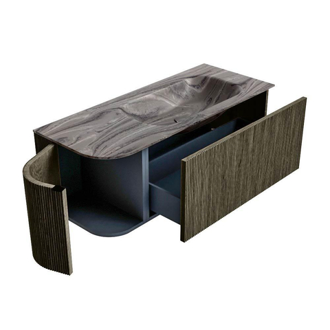 MONDIAZ KURVE-DLUX Meuble de salle de bains 115cm arrondi à gauche couleur Shadow avec 1 tiroir et 1 porte. Lavabo BIG SMALL à droite 1 trou de robinet Sombra. SW1433761
