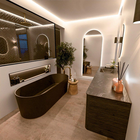 Mondiaz CIRO-DLUX Meuble de salle de bains - 190x45x50cm - lavabo Solid Surface Lava - 1 vasque à gauche - sans trous de robinet - 4 tiroirs - Shadow SW1532407