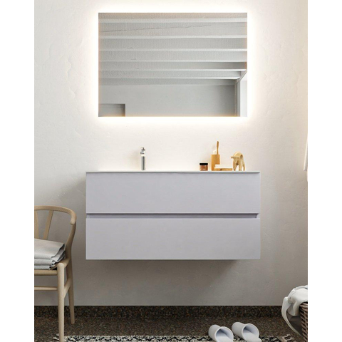 ENSEMBLE DE MEUBLE MONDIAZ VICA - 100cm - 2 tiroirs - lavabo Moon gauche - 1 trou de robinet - solid surface cale SW410436