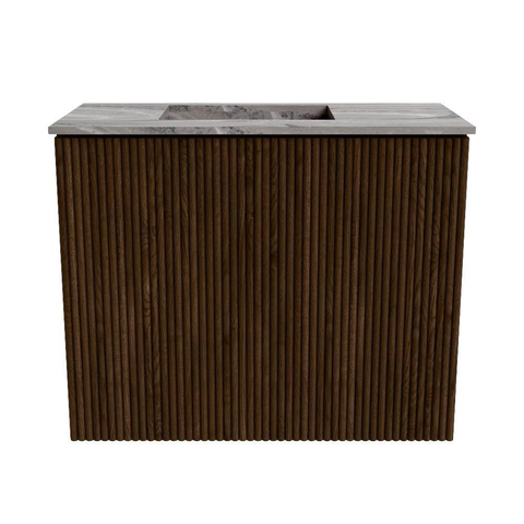 Mondiaz JOYA-DLUX 50cm toiletmeubel - kleur Walnut - Wastafel FAYE positie Links 1 kraangat kleur Sombra. SW1424709