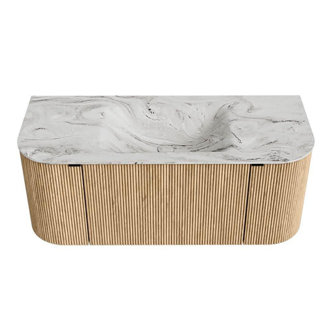 MONDIAZ KURVE-DLUX Meuble de salle de bains 110 cm avec module 25 Len R couleur Chêne avec 1 tiroir et 2 portes. Lavabo CLOUD central 1 trou de robinet couleur Glace. SW1137955