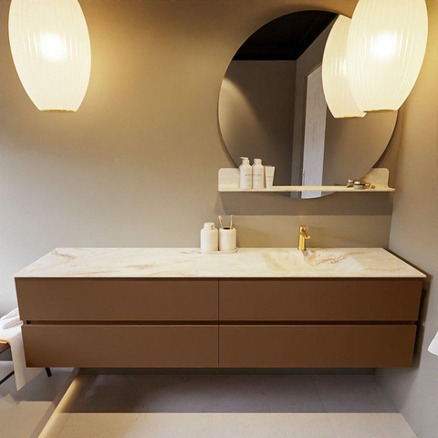 MONDIAZ VICA-DLUX Ensemble meuble de salle de bains - 200cm - meuble sous-vasque Rust - 4 tiroirs - lavabo encastré Cloud à droite - 1 trou de robinet - version haute 60cm - Frappe SW1089113