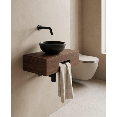Royal Plaza Terra fonteinset – 40x25x10 cm – hout zwart – mat zwarte kraan – met handdoekhouder SW1574576