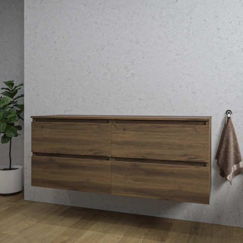Saniclass Chaci Meuble bas de salle de bains - 140x46x55cm - 4 tiroirs - sans poignée - noyer (bois) SW1171430