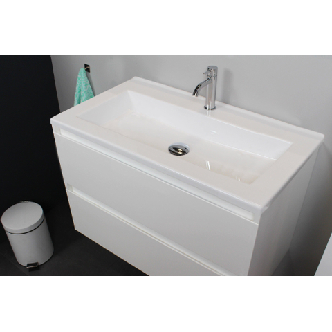 Basic Bella Meuble avec lavabo acrylique 80x55x46cm 1 trou de robinet avec miroir Blanc brillant SW398134