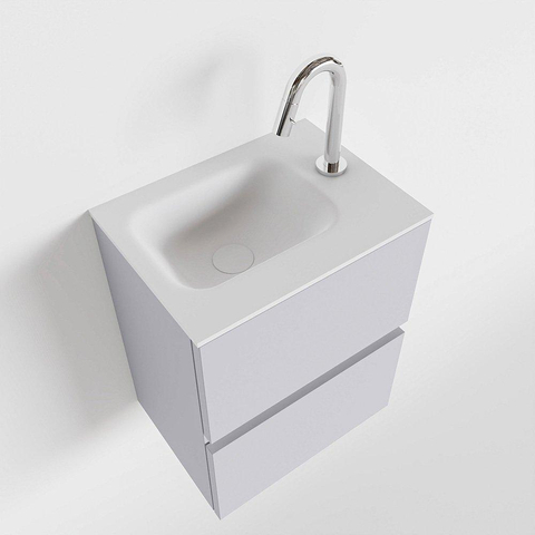 MONDIAZ ADA Toiletmeubel 40x30x50cm met 1 kraangaten 2 lades cale mat Wastafel Lex rechts Solid Surface Wit SW472704