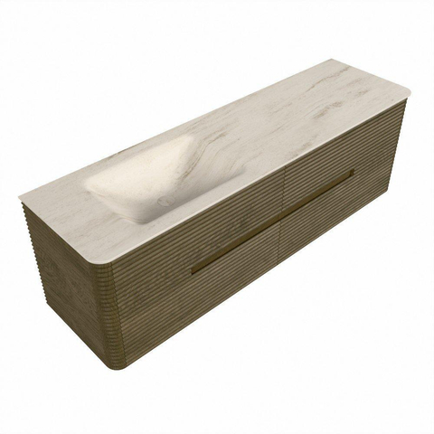 Mondiaz CIRO-DLUX Badkamermeubelset - 160x45x50cm - Solid surface wastafel Meli - 1 wasbak Links - 1 kraangat - 4 lades - Dusk SW1533172