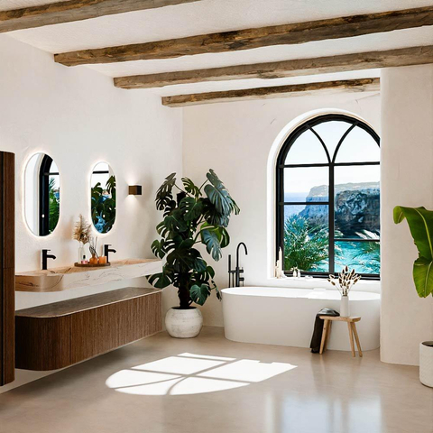 MONDIAZ THOR-DLUX 190cm meuble de salle de bains arrondi gauche + droite couleur Walnut avec 2 tiroirs et 2 portes. Vasque suspendue CLOUD Double 2 trous de robinet couleur Arena. SW1466588