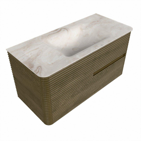 Mondiaz CIRO-DLUX Meuble de salle de bains - 100x45x50cm - Plan vasque solid surface Frappe - 1 vasque centrale - 1 trou de robinet - 2 tiroirs - Dusk SW1532848
