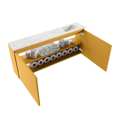 MONDIAZ TURE-DLUX meuble de toilettes 120 cm Ocher. EDEN lavabo Ostra position à droite. Sans trou de robinet. SW1104931