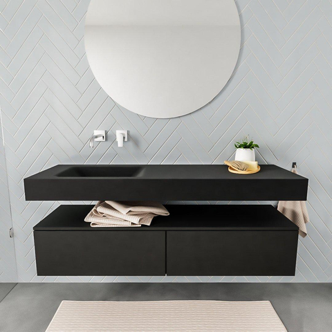 MONDIAZ ALAN 150cm - meuble bas - 2 tiroirs - lavabo suspendu - vasque à gauche - 0 trous de robinet - urban SW408679