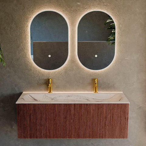 MONDIAZ KURVE-DLUX Meuble de salle de bains 120 cm couleur Ruby avec 1 tiroir et 0 porte. Lavabo BIG LARGE Central 2 trous de robinet Nata. SW1432558