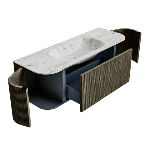 Mondiaz KURVE-DLUX Ensemble de meuble de salle de bains - 130x46x40cm - 1 tiroir - 2 portes - lavabo solid surface - central - sans trou de robinet - Shadow SW1414532