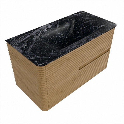 Mondiaz CIRO-DLUX Badkamermeubelset - 90x45x50cm - Solid surface wastafel Lava - 1 wasbak Midden - zonder kraangaten - 2 lades - Oak SW1531077
