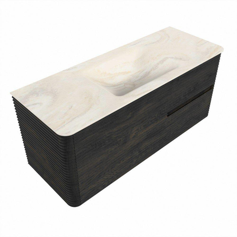 Mondiaz CIRO-DLUX Ensemble de meubles de salle de bains - 120x45x50cm - Plan vasque solid surface Ostra - 1 vasque au milieu - sans trous de robinet - 2 tiroirs - Shadow SW1532332