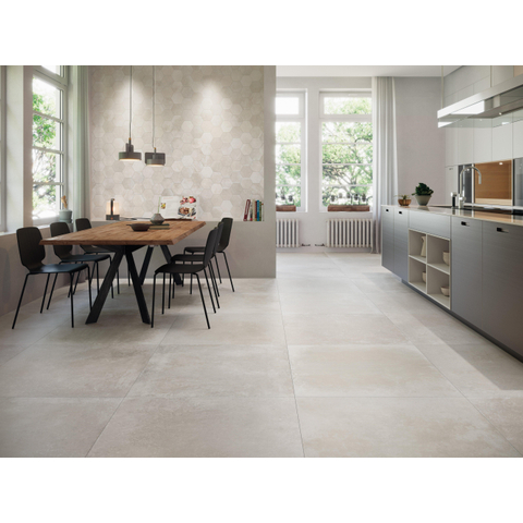 Terravito Calvero wand- en vloertegel - 90x90cm - 9.0mm - Vierkant - gerectificeerd - Betonlook - mat crème SW1077625