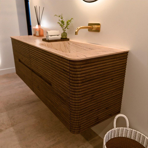 Mondiaz CIRO-DLUX Ensemble de meubles de salle de bains - 150x45x50cm - Plan vasque solid surface Arena - 1 bassin à droite - sans trous de robinet - 4 tiroirs - Dusk SW1533130
