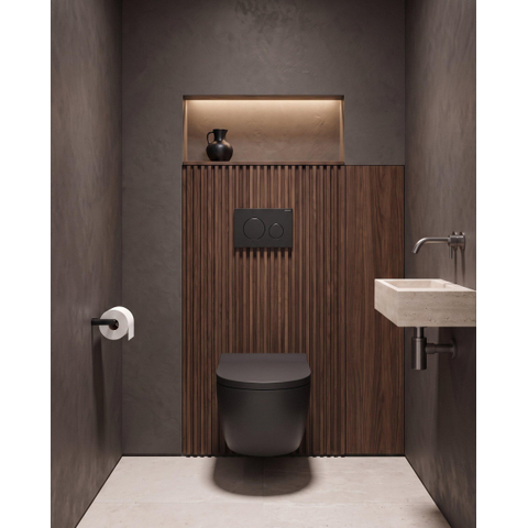 QeramiQ Dely Swirl Toiletset - 36.3x51.7cm - Geberit UP720 Duofix Sigma inbouwreservoir - 35mm zitting - bedieningsplaat mat antraciet - ronde knoppen - mat zwart SW1413161
