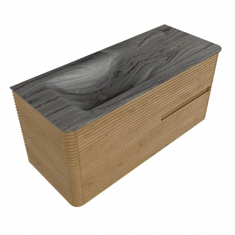 Mondiaz CIRO-DLUX Badkamermeubelset - 110x45x50cm - Solid surface wastafel Sombra - 1 wasbak Links - 1 kraangat - 2 lades - Oak SW1531218