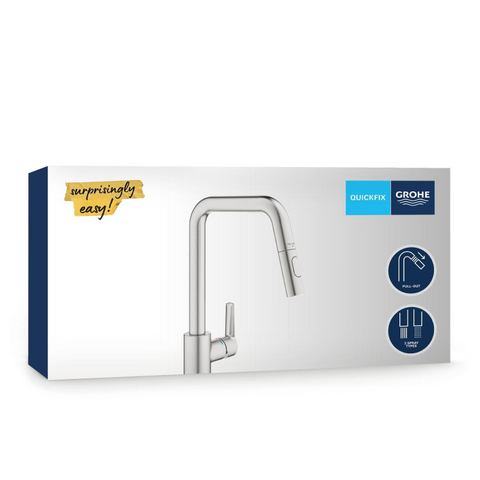 Grohe Start QuickFix Keukenkraan - met uittrekbare handdouche - met dual spray - voorsprong 22.1cm - Supersteel (RVS) SW1028251