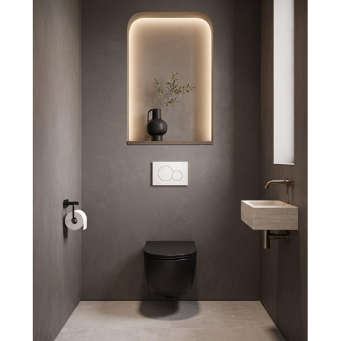 QeramiQ Dely Swirl Toiletset - 36.5x53cm - Geberit UP720 Duofix Sigma inbouwreservoir - slim zitting - bedieningsplaat Sigma wit - ronde knoppen - mat zwart SW1420735