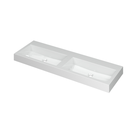 Ink Momento lavabo - 140x45x9cm - double vasque - sans trou - polystone - blanc brillant SW68642