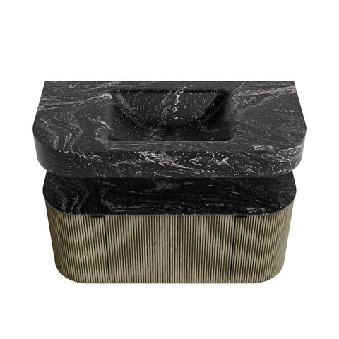 MONDIAZ THOR-DLUX 100cm meuble de salle de bains arrondi gauche + droite couleur Shadow avec 1 tiroir et 2 portes. Vasque suspendue CLOUD Milieu 1 trou de robinet couleur Lava. SW1467583
