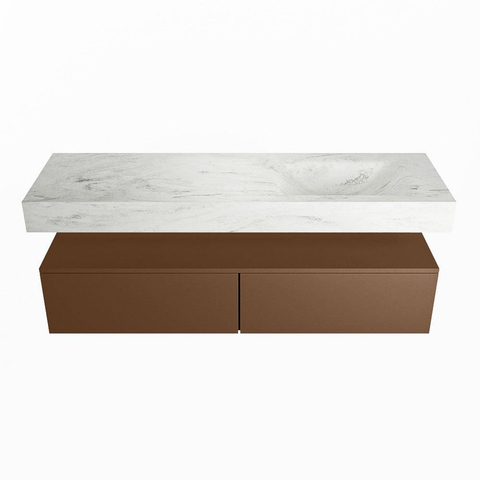 Mondiaz ALAN-DLUX Ensemble de meuble - 150cm - meuble Rust mat - 2 tiroirs - Lavabo Cloud Opalo suspendu - vasque Droite - 1 trou de robinet SW806529