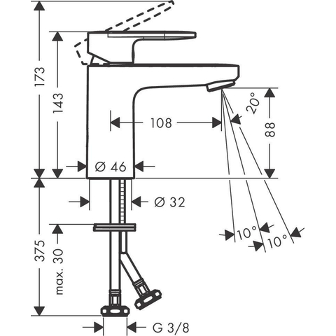 Hansgrohe Vernis Blend 1-gats wastafelkraan - 100 zonder waste - voorsprong 10.8cm - hoogglans chroom SW651354
