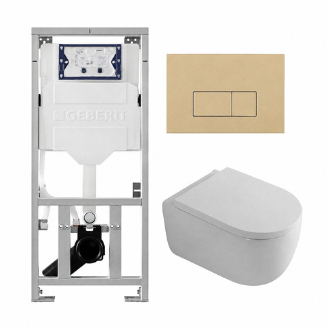 QeramiQ Dely Swirl Toiletset - 36.3x51.7cm - Geberit UP320 inbouwreservoir - met Burda frame - 35mm zitting - bedieningsplaat beige - rechthoekige knoppen - glans wit SW1164851