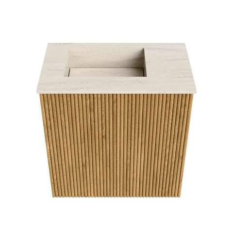 Mondiaz JOYA-DLUX 40cm toiletmeubel - kleur Oak - Wastafel FAYE positie Links Zonder kraangat kleur Meli. SW1423918
