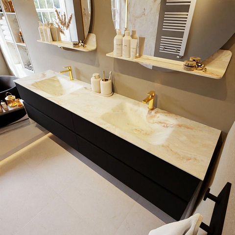 MONDIAZ VICA-DLUX Ensemble meuble de salle de bains - 200cm - meuble bas Urban - 4 tiroirs - lavabo encastré Cloud double - 2 trous de robinet - version haute 60cm - Frappe SW1088669