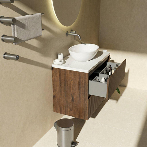 Saniclass Holz Atelier Badkamermeubelset - 80x45x63cm - Dia marmeren wastafelblad gepolijst (wit) - zonder kraangat - 2 lades - mat eiken charcoal (hout) SW1478337