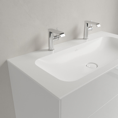 Villeroy & Boch finion meubelwastafel - met 2 kraangaten - 100x50cm CeramicPlus - zonder overloop - Stone White (mat wit) SW209574
