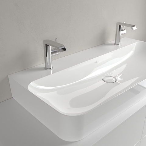 Villeroy & Boch finion wastafel onderzijde - geslepen - met 2 kraangaten - 100x47cm CeramicPlus - zonder overloop - White Alpine (glans wit) SW106498