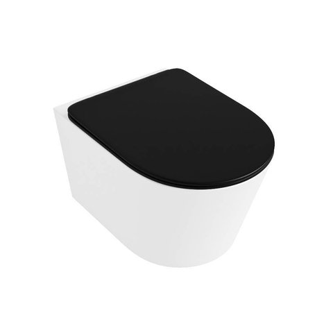 Mondiaz LAVIE hangtoilet – spoelrandloos – 36 x 53 cm – met softclose zitting – Talc (wit), zitting Urban (zwart) SW1208751