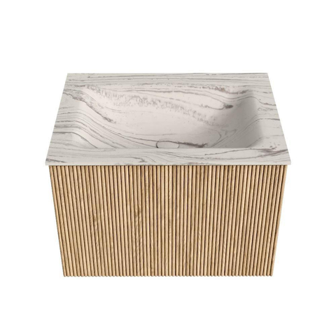 MONDIAZ KURVE-DLUX Meuble de salle de bains 60cm couleur Oak avec 1 tiroir et 0 porte. Lavabo CLOUD Central 1 trou de robinet Nata. SW1432061