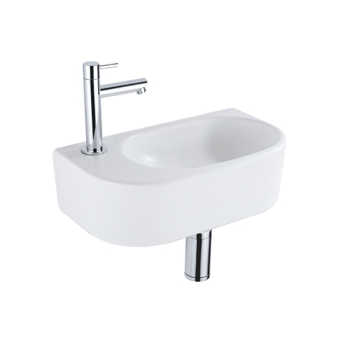 QeramiQ Fuente fonteinset – halfrond – 40x21.5x12 cm – keramiek wit mat – kraangat links – chromen kraan SW1232784
