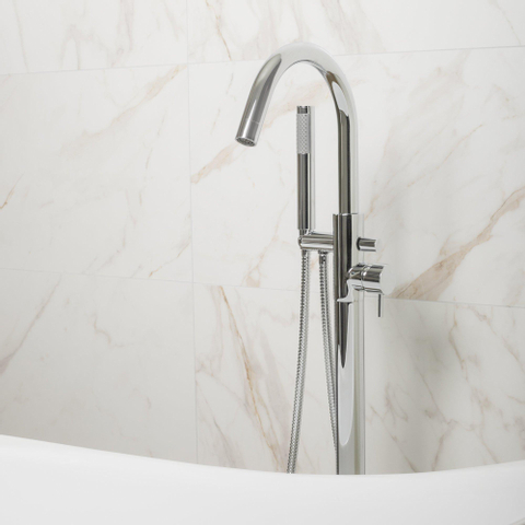 Crosswater Kai Lever staande badkraan - thermostatisch - 97.7cm - met handdouche - hoogglans chroom SW30920