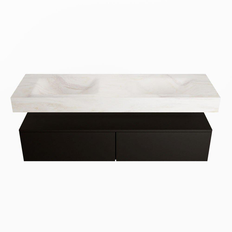 Mondiaz ALAN-DLUX Ensemble de meuble - 150cm - meuble Urban mat - 2 tiroirs - Lavabo Cloud Ostra suspendu - vasque gauche et droite - 0 trous de robinet SW807411